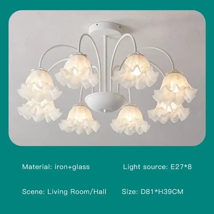 Modern green white chandelier with white floral layered glass shades and iron frame for living room ceiling light