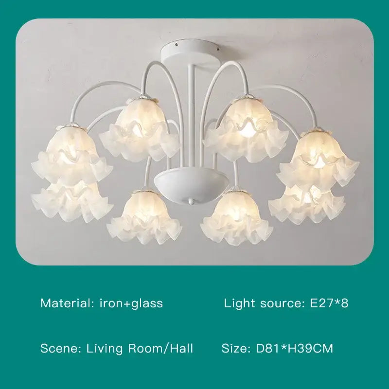 Modern green white chandelier with white floral layered glass shades and iron frame for living room ceiling light