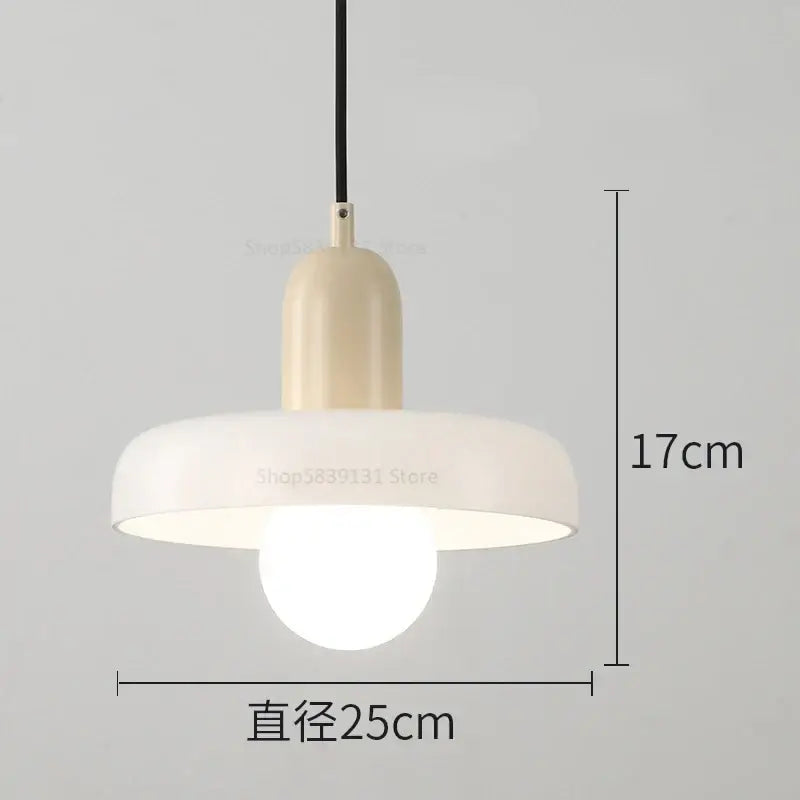 Cream-colored pendant light with matte finish and exposed bulb in modern decorbites colorful glass pendant collection
