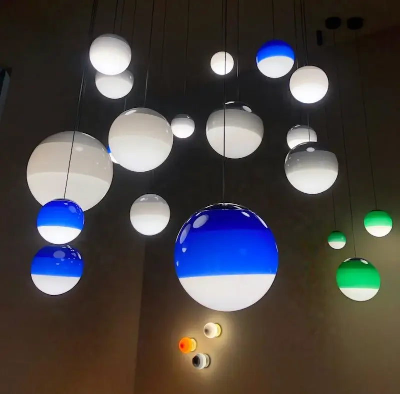 Modern green and white glass ball led pendant with glossy two toned finish for dining room lighting decorbites glass ball