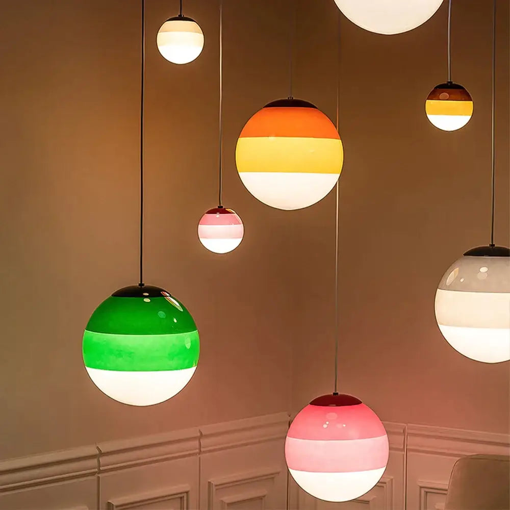 Modern green and white glass ball led pendant with colorful striped decorbites glass ball for dining room lighting