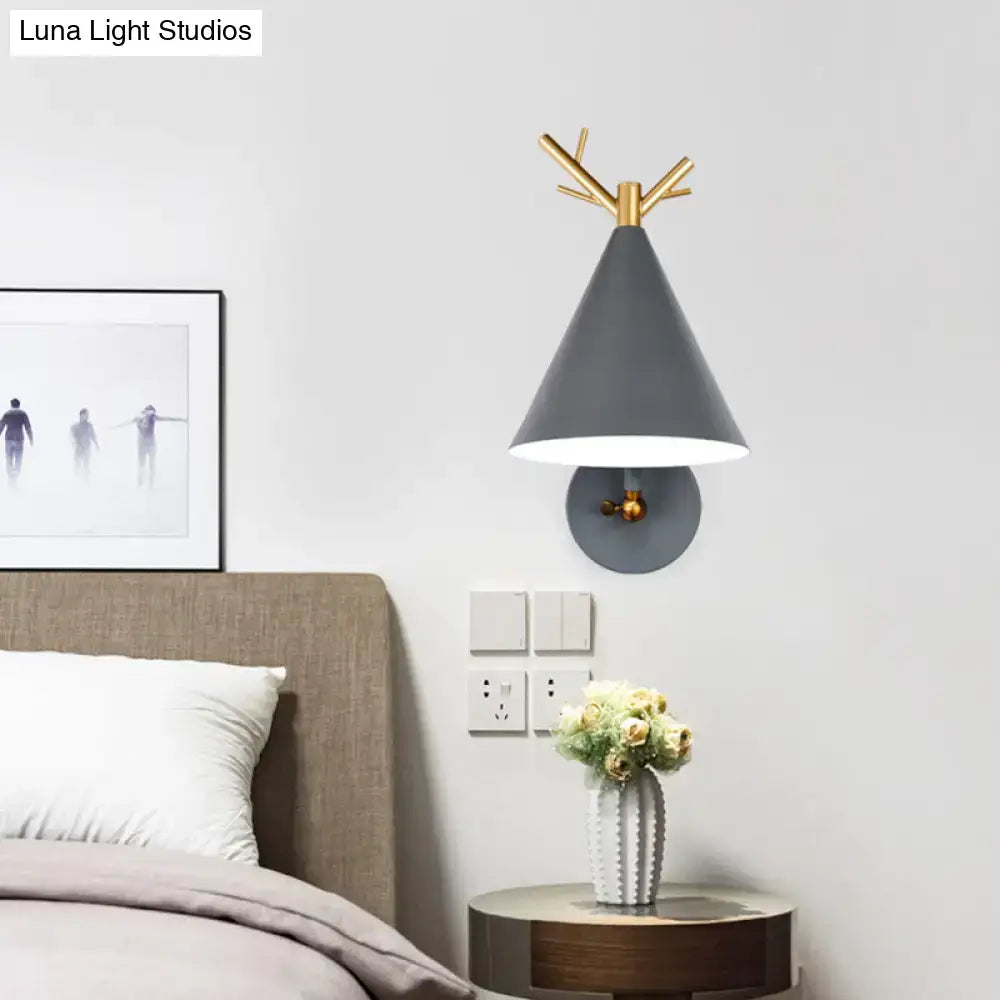 Modern grey and gold antler sconce light with e26 e27 sockets featuring a cone-shaped wall design