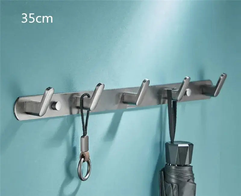Modern grey bathroom accessories set stainless steel towel rack with silver metallic wall-mounted hook rack and five hooks
