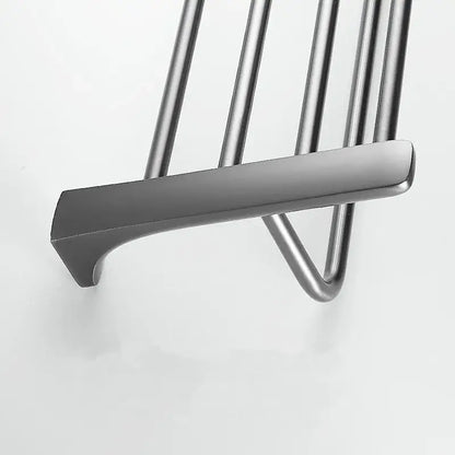 Modern matte black stainless steel towel rack with sleek curved bar from decorbites grey bathroom accessories set