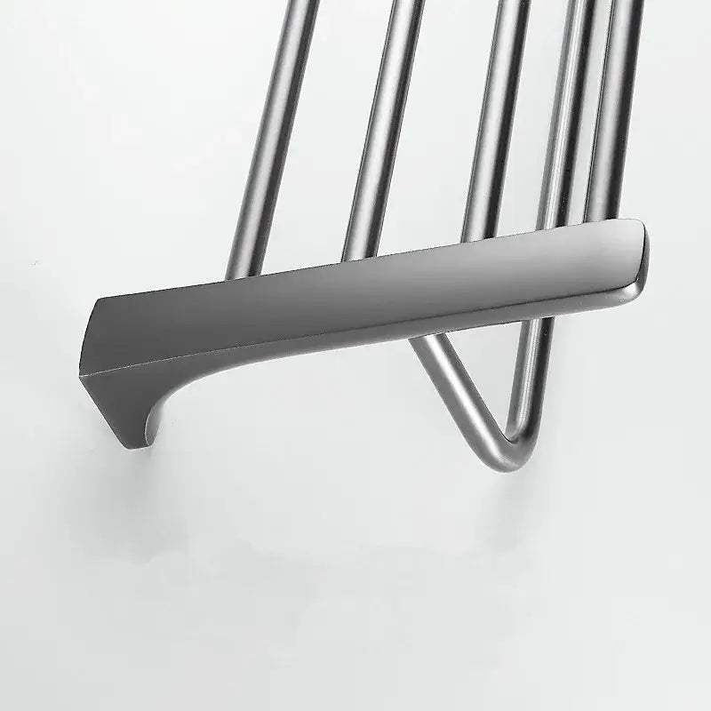 Modern matte black stainless steel towel rack with sleek curved bar from decorbites grey bathroom accessories set