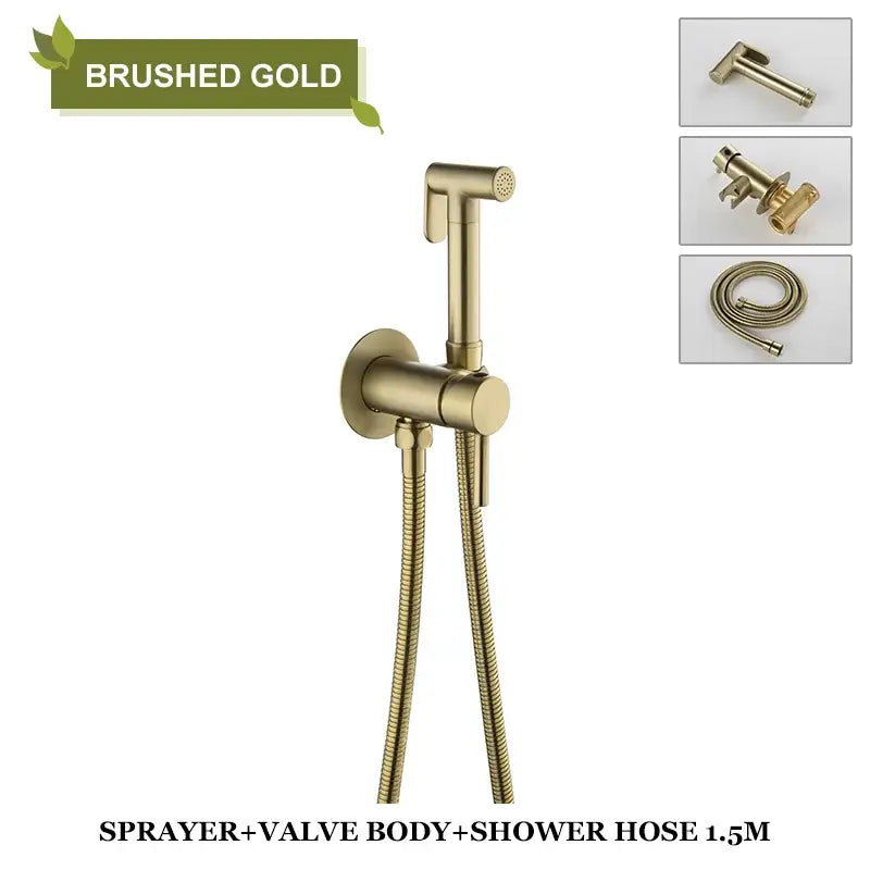 Modern grey brass bidet spray with brushed gold handheld sprayer 1.5m hose and integrated valve for bathroom use decorbites brass bidet