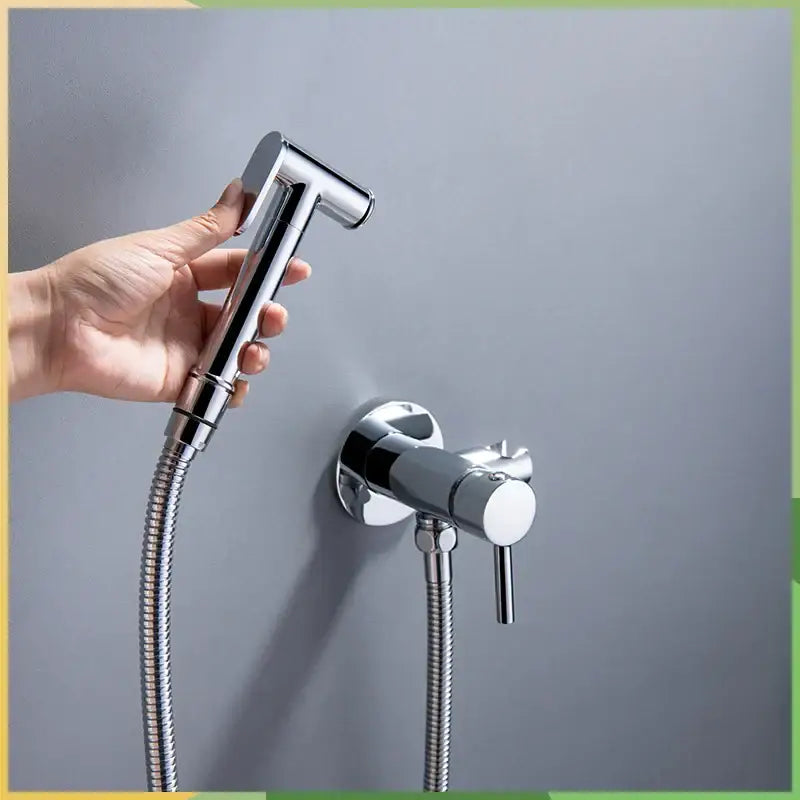 Chrome finished decorbites brass bidet spray with flexible metal hose and wall-mounted grey brass hot cold mixer valve