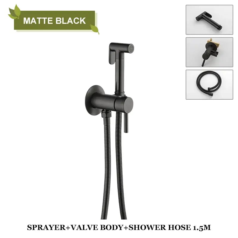 Modern grey decorbites brass bidet spray with matte black handheld sprayer and 1.5m flexible hose for bathroom use