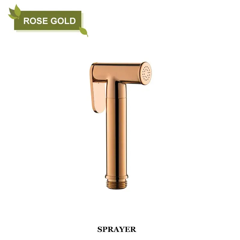 Rose gold brass bidet spray with sleek cylindrical body and perforated nozzle for modern grey brass bidet spray decorbites