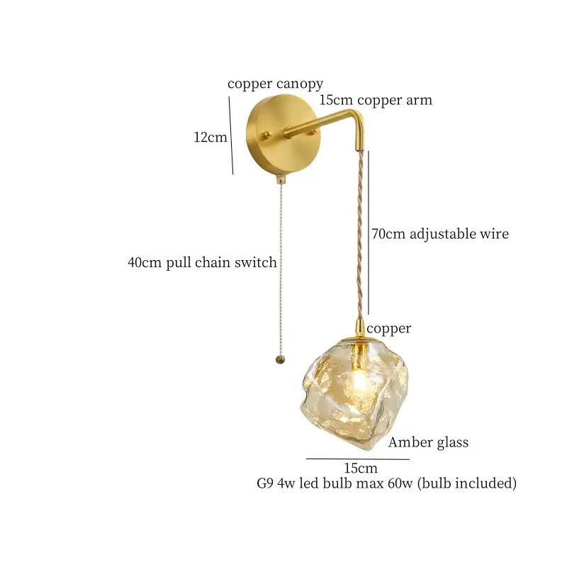 Modern copper wall sconce with textured amber glass shade and adjustable wire as decorbites grey glass led wall lamp
