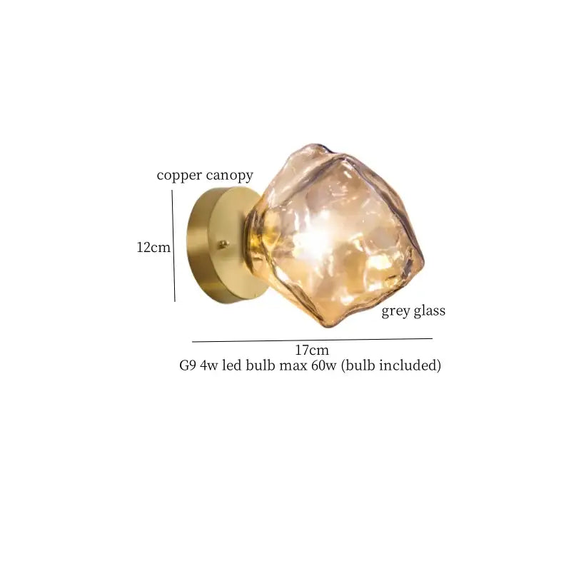 Modern grey glass led wall lamp with copper canopy and irregular shade for bedroom decorbites grey glass sconce