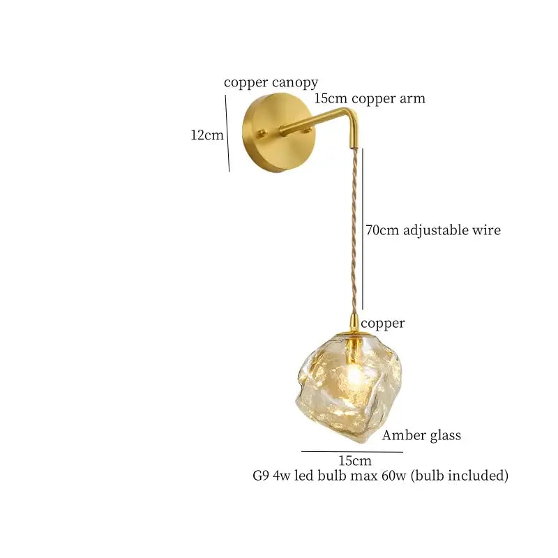 A modern copper wall lamp with textured amber glass globe pendant for decorbites grey glass led bedroom sconce