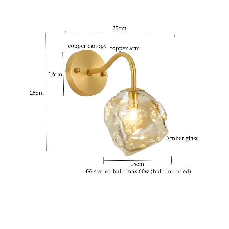 Modern grey glass led wall lamp with polished copper arm and amber glass shade for elegant decorbites grey glass decor