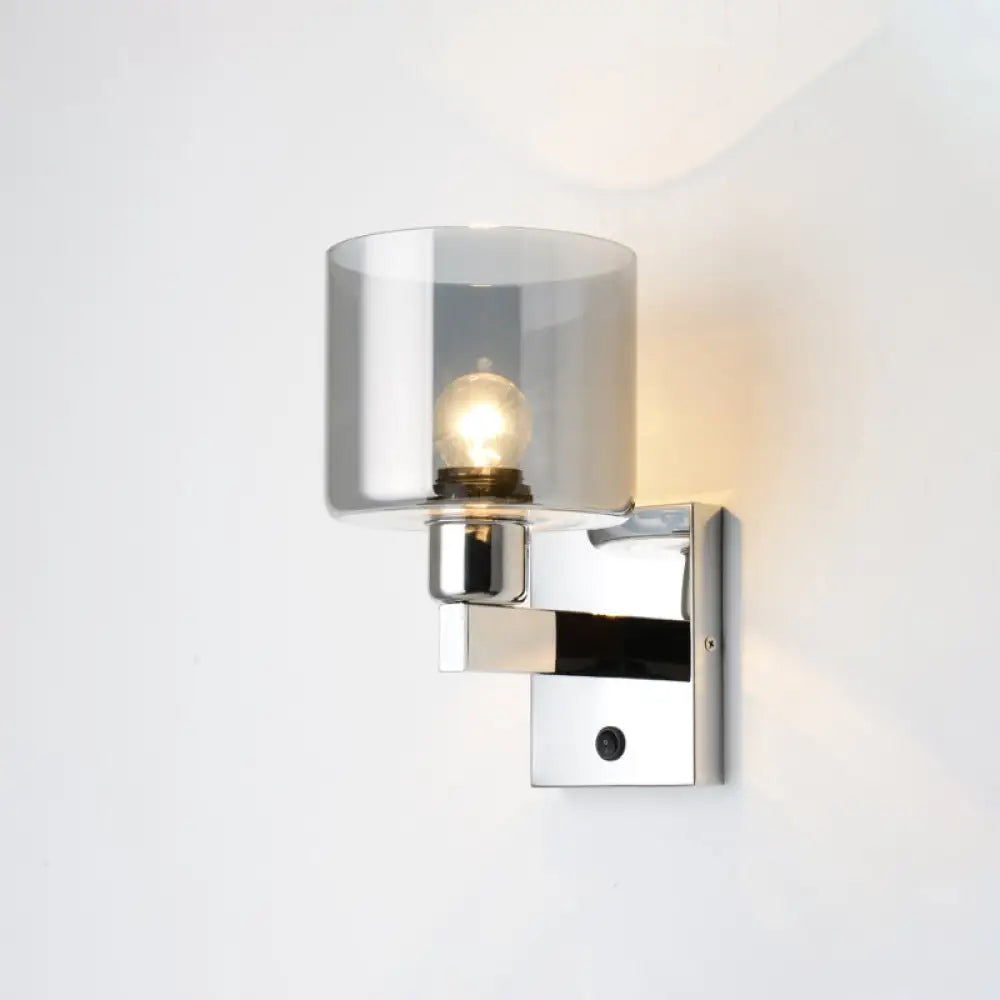DecorBites™ DecorBites™ Modern Grey Glass Wall Sconce with Chrome Finish and Optional Switch
