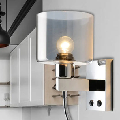 DecorBites™ DecorBites™ Modern Grey Glass Wall Sconce with Chrome Finish and Optional Switch