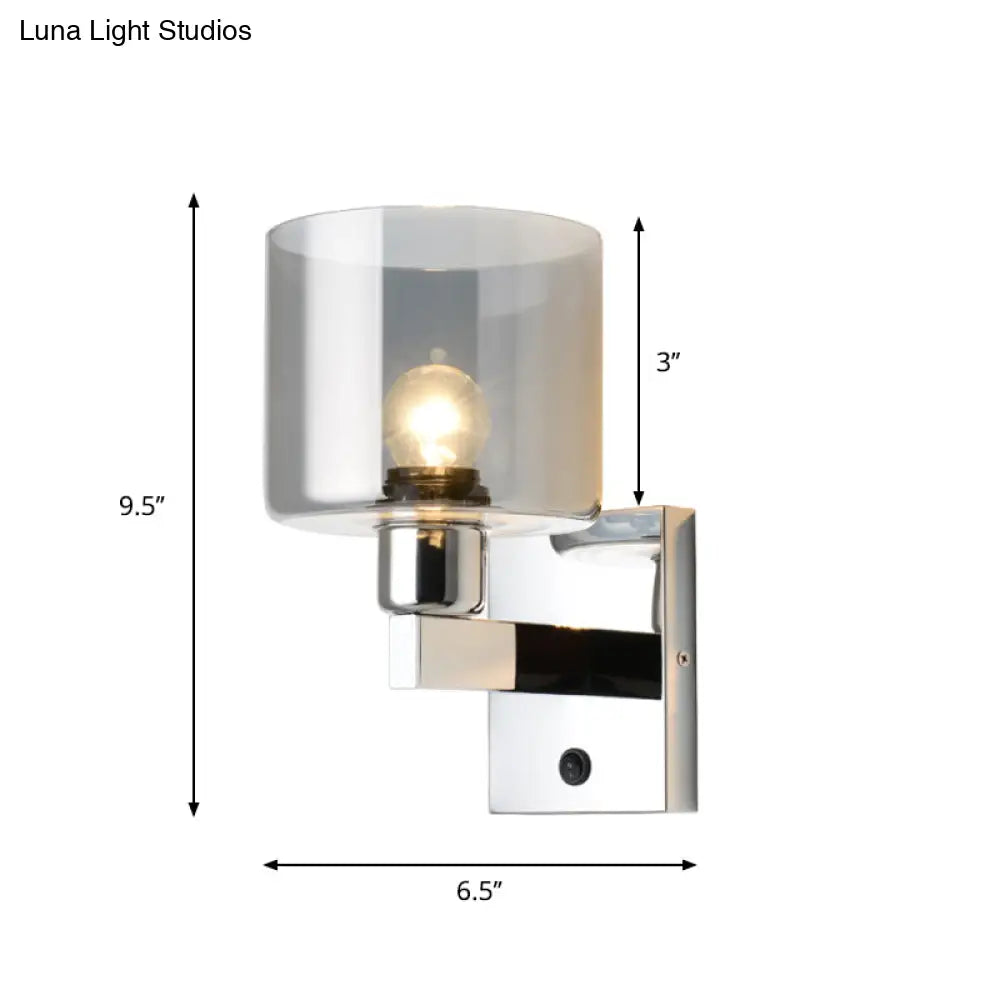 DecorBites™ DecorBites™ Modern Grey Glass Wall Sconce with Chrome Finish and Optional Switch