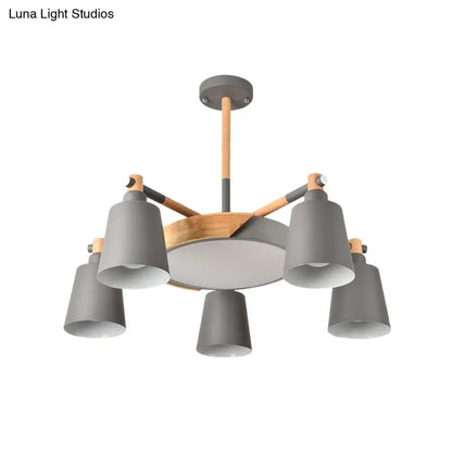 Lámpara de techo colgante moderna gris/verde con forma de barril | 3/5 bombillas | Metal | Diseño radial