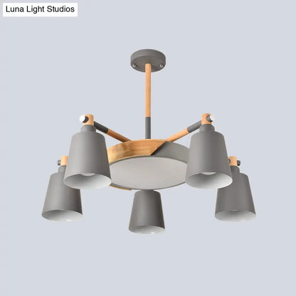 Lámpara de techo colgante moderna gris/verde con forma de barril | 3/5 bombillas | Metal | Diseño radial