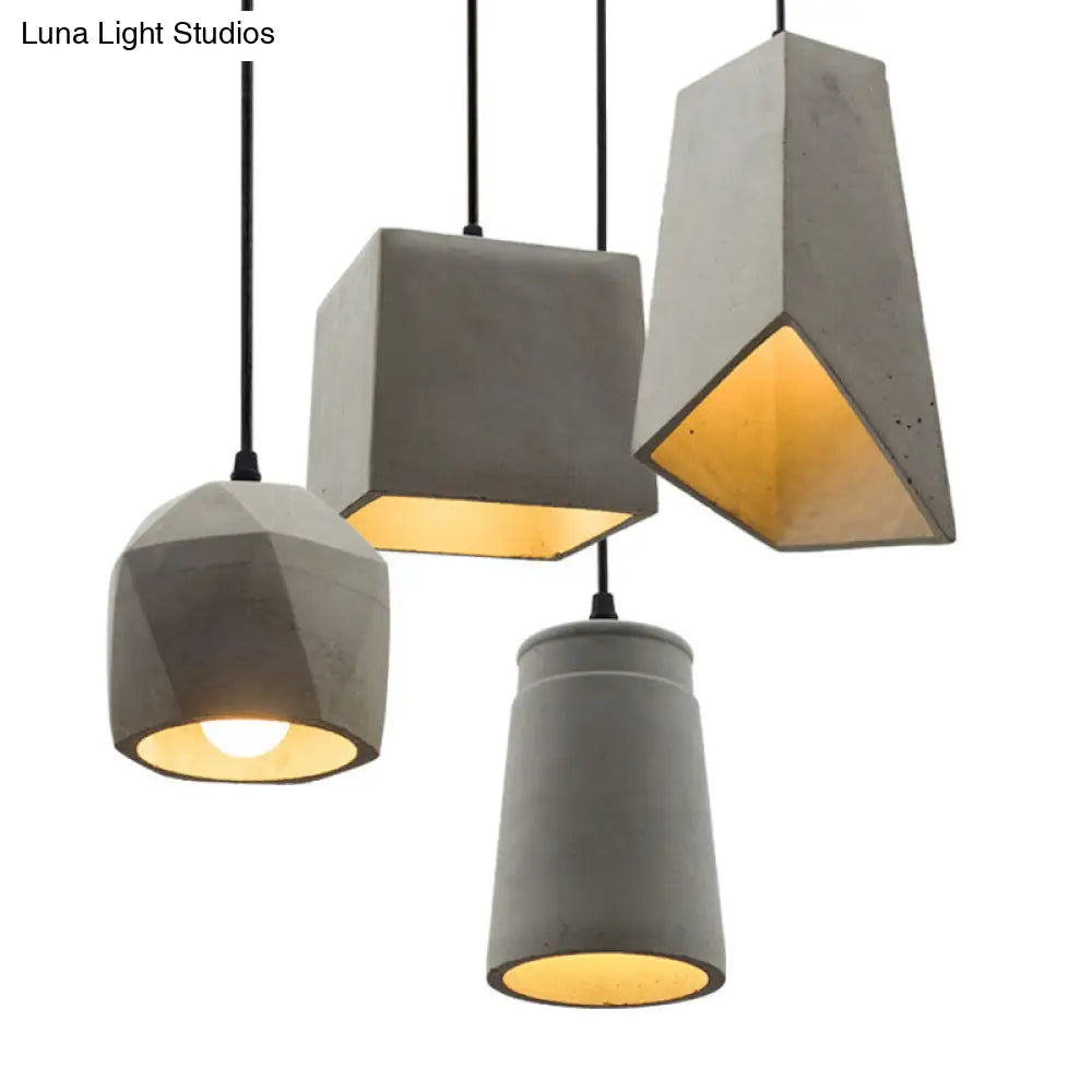 Modern Grey Horn Suspended Lighting Fixture - Simplicity 1-Light Cement Hanging Light for Restaurants