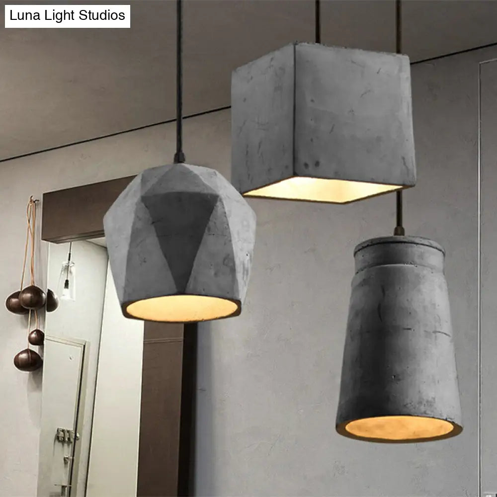 Modern Grey Horn Suspended Lighting Fixture - Simplicity 1-Light Cement Hanging Light for Restaurants