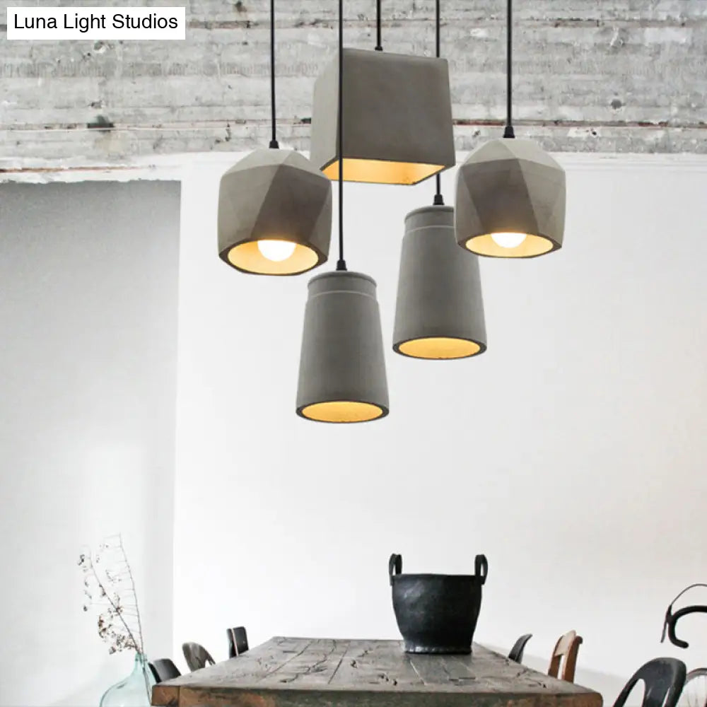 Modern Grey Horn Suspended Lighting Fixture - Simplicity 1-Light Cement Hanging Light for Restaurants