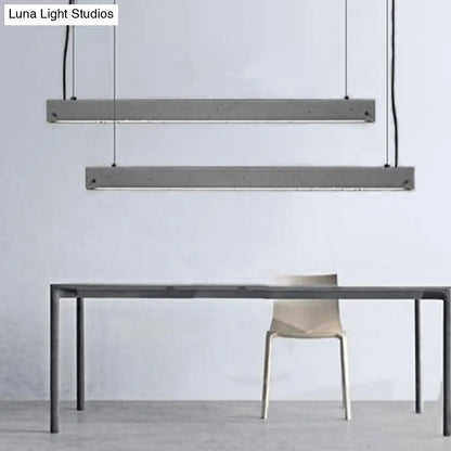 Modern Grey Linear Pendant Light - Simplicity Cement, 1 Head Hanging Lamp for Dining Room Ceiling