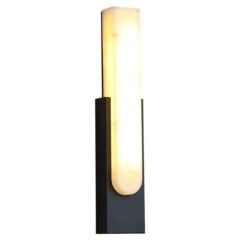 Modern grey marble led wall sconce with sleek black metal base and illuminated frosted glass for bedroom bedside decorbites gray marble