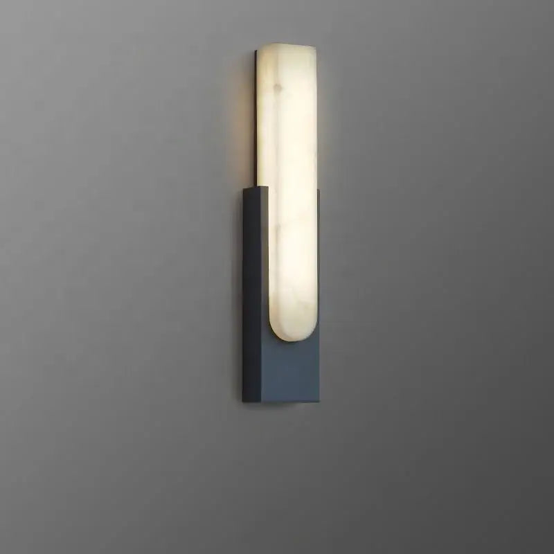 Modern grey marble led wall sconce with a sleek dark gray metal frame and illuminated alabaster panel for bedroom decorbites gray marble lighting