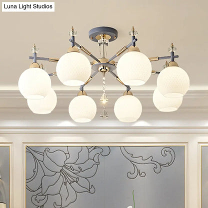 Lámpara de techo colgante moderna gris con pantallas de cristal opalino - Lámpara de salón con 8 bombillas