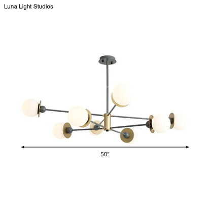 Lámpara de techo colgante moderna gris con pantalla de cristal opalino esmerilado - Kit de luz colgante esférica con 8 bombillas