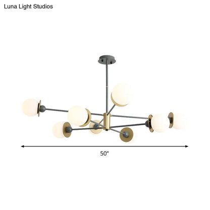 Lámpara de techo colgante moderna gris con pantalla de cristal opalino esmerilado - Kit de luz colgante esférica con 8 bombillas