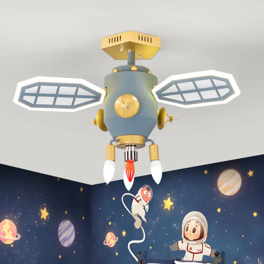 DecorBites™ DecorBites™ Modern Grey Spaceport Flush Mount Light Fixture for Kids' Room with Metal Shade