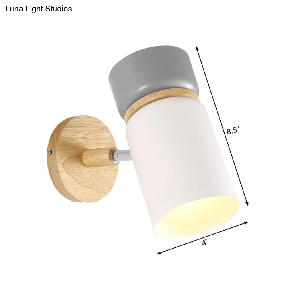 DecorBites™ DecorBites™ Modern Grey-White Nordic Iron Wall Lamp with Wood Accent - Rotating Cylindrical Sconce