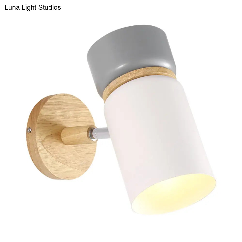 DecorBites™ DecorBites™ Modern Grey-White Nordic Iron Wall Lamp with Wood Accent - Rotating Cylindrical Sconce