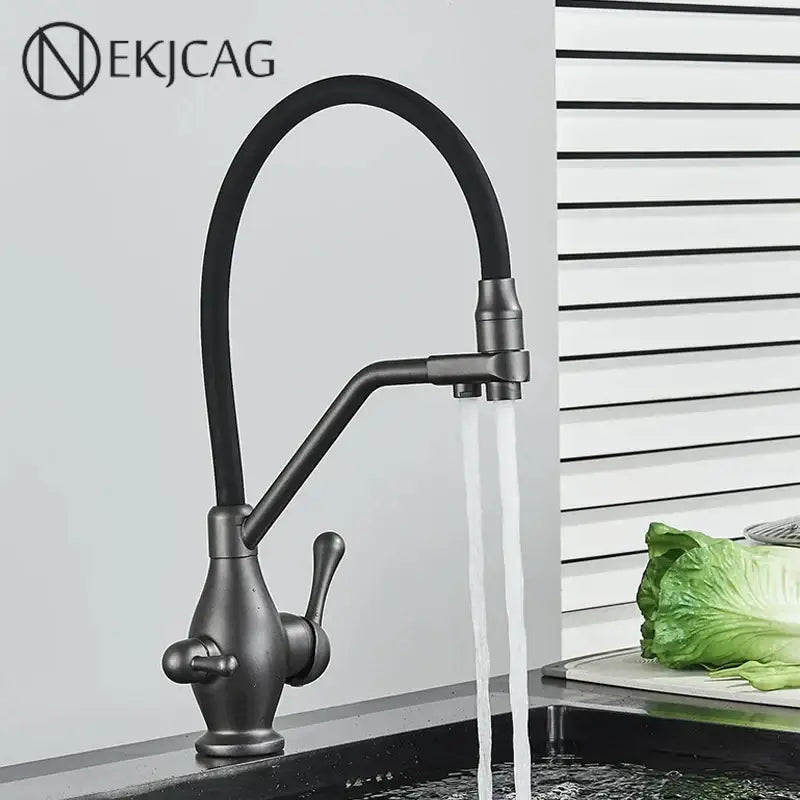Black matte gun gray kitchen faucet by ekjcag with flexible gooseneck spout and dual handles for decorbites gun gray decor