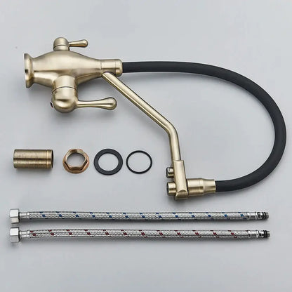 Modern gun gray kitchen faucet with brass finish curved spout dual lever handles and metal braided supply lines decorbites gun gray