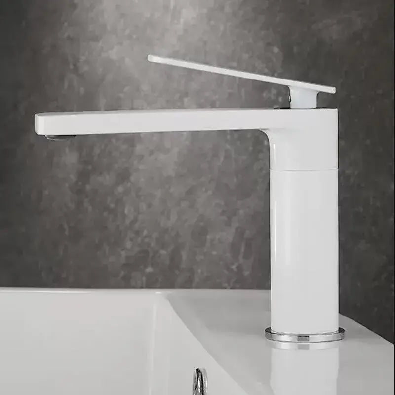 Modern gun gray basin faucet with sleek white ceramic body and chrome accents for bathroom sink by decorbites gun gray