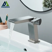 Modern gun grey basin faucet in brushed nickel with a sleek rectangular spout for bathroom sink decorbites gun grey basin