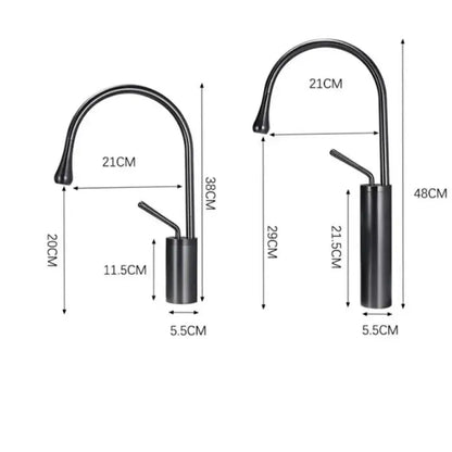Modern gun grey brass basin faucet with black matte finish curved spout and cylindrical base for kitchen use decorbites gun grey