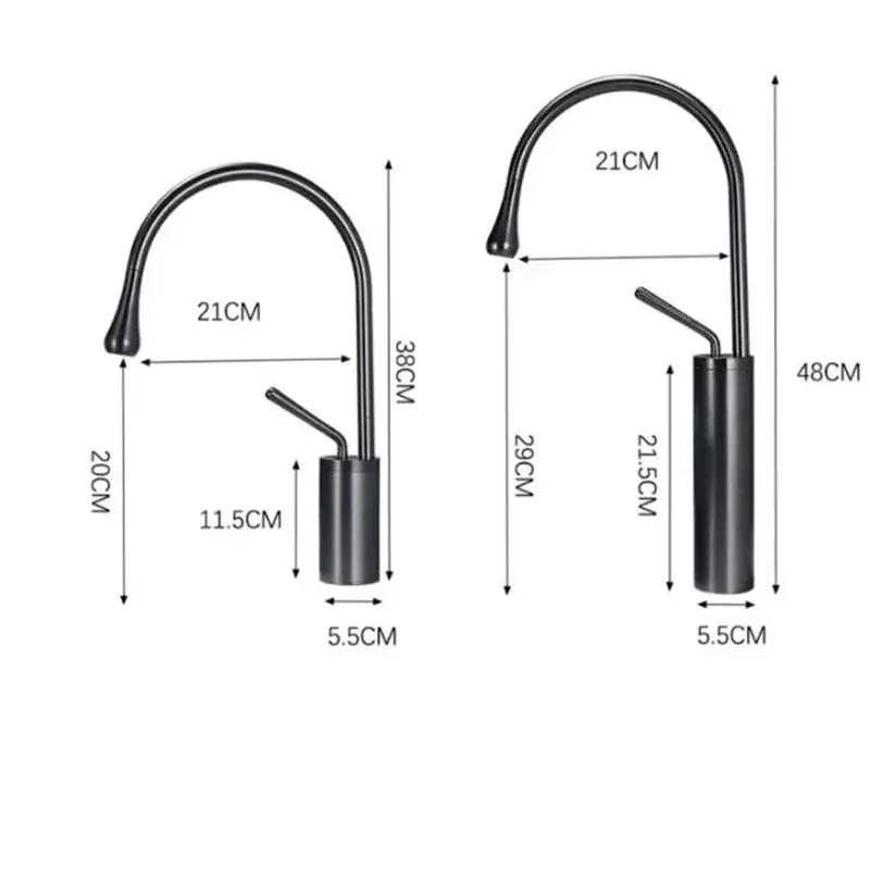 Modern gun grey brass basin faucet with black matte finish curved spout and cylindrical base for kitchen use decorbites gun grey