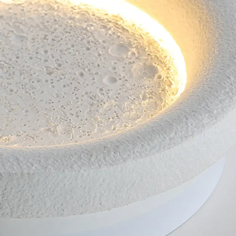 Modern gypsum white led full moon wall lamp with a glowing circular light in a textured ceramic bowl for bedroom decorbites decor
