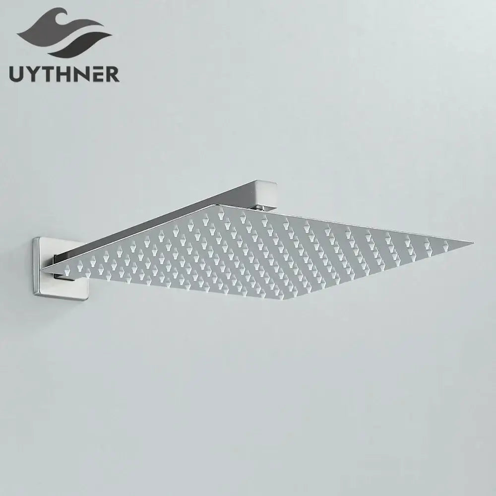 Silver uythner modern hammered square wall mounted shower head with sleek textured surface and triangular nozzles