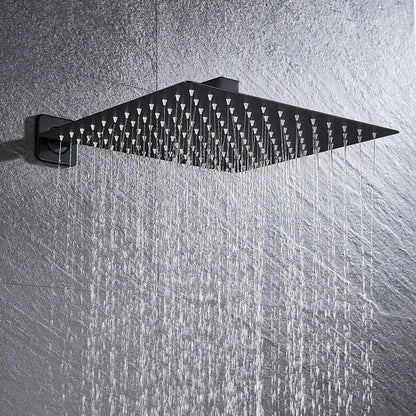 Modern hammered black matte square wall mounted shower head with multiple water jets for bathroom accessory use