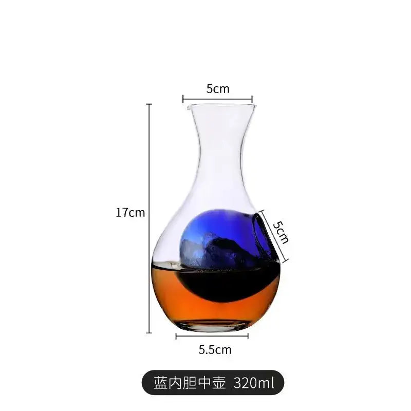 Modern hamster nest crystal glass wine decanter with blue spherical ice ball holding amber liquid for decorbites crystal glass