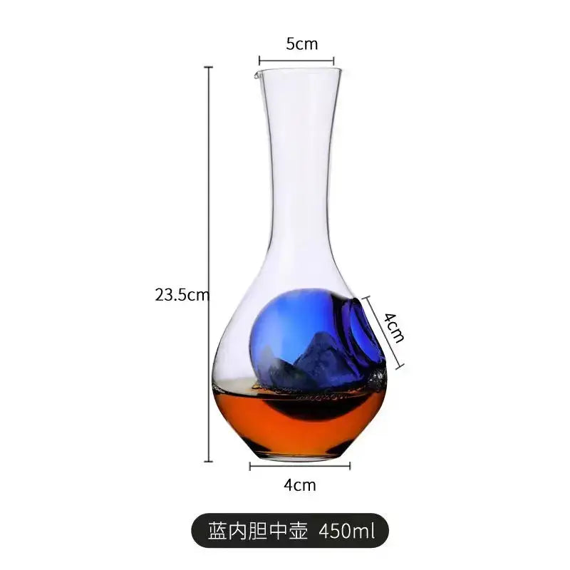 Modern hamster nest crystal glass wine decanter with a blue ornament holding amber liquid for dining room decorbites crystal glass