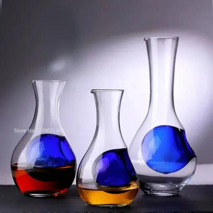 Modern hamster nest crystal glass wine decanter set with three unique blue and amber glass wine decanters for dining room decorbites crystal glass