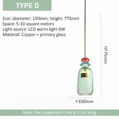 Modern hand blown teal glass bedside pendant light with copper finish and red bead for elegant decorbites glass bedside decor