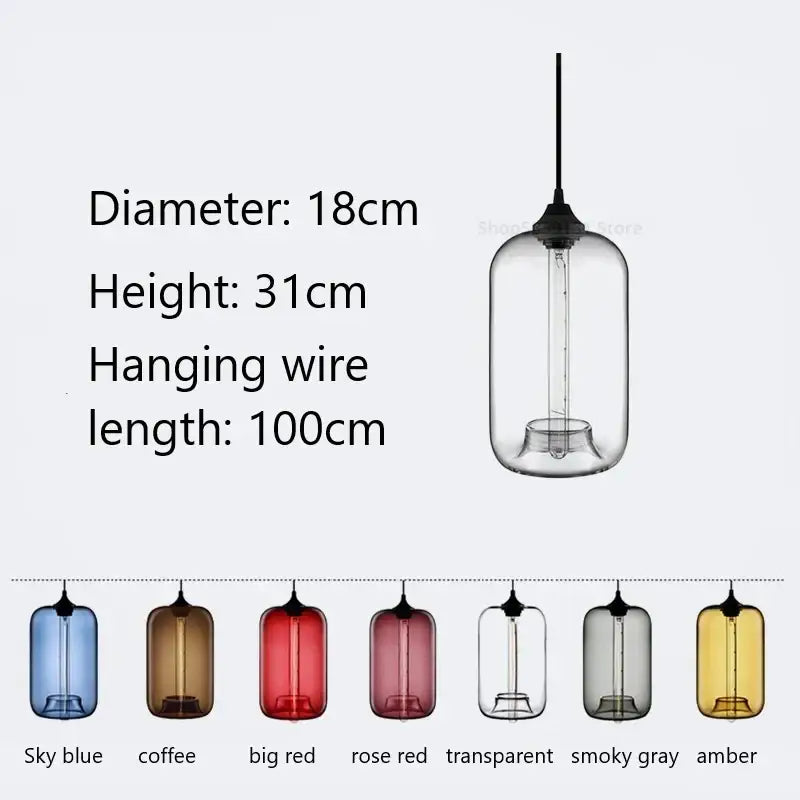 Clear glass cylindrical pendant light with black wire for modern hand blown colorful stained glass decorbites pendant lights