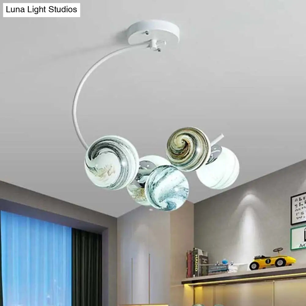 Modern Hand Blown Glass Ball Ceiling Lamp - Semi Flush Mount Lighting (3/5 Lights) in Black/White