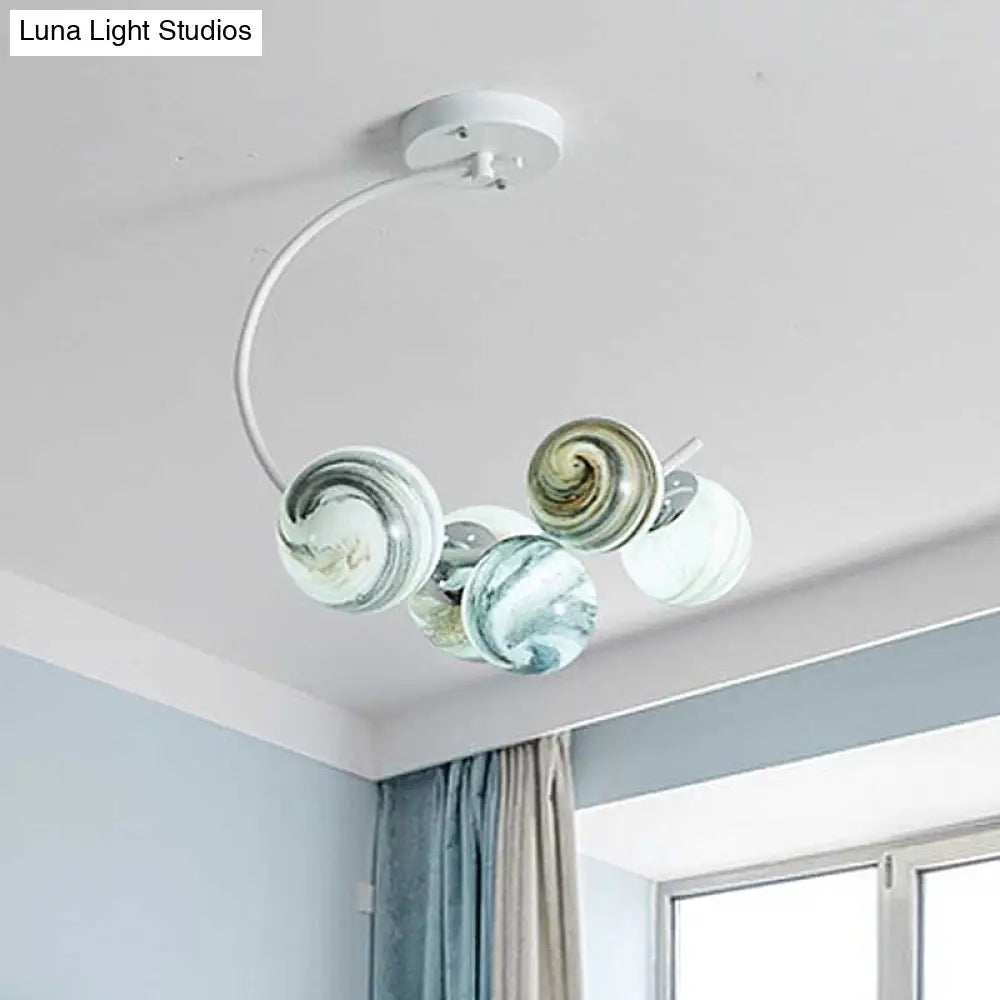 Modern Hand Blown Glass Ball Ceiling Lamp - Semi Flush Mount Lighting (3/5 Lights) in Black/White